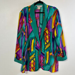 Vintage City Girl Lightweight Blazer Women’s Size 12 Abstract Green Purple Bold